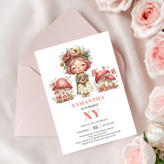 Rosy Fairy 1. Geburtstag Einladung Rosa Blumen