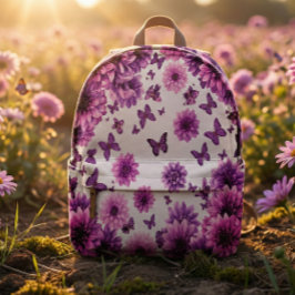 Rosy Floral Backpack Rosa Blume drucken Bedruckter Rucksack