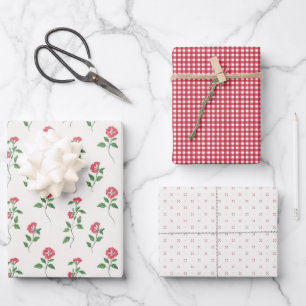 Rosy Picknick-Trio 3 Geschenkpapier Set