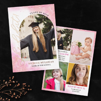 Rosy Pink She Did It Graduation Announcement Party Folieneinladung