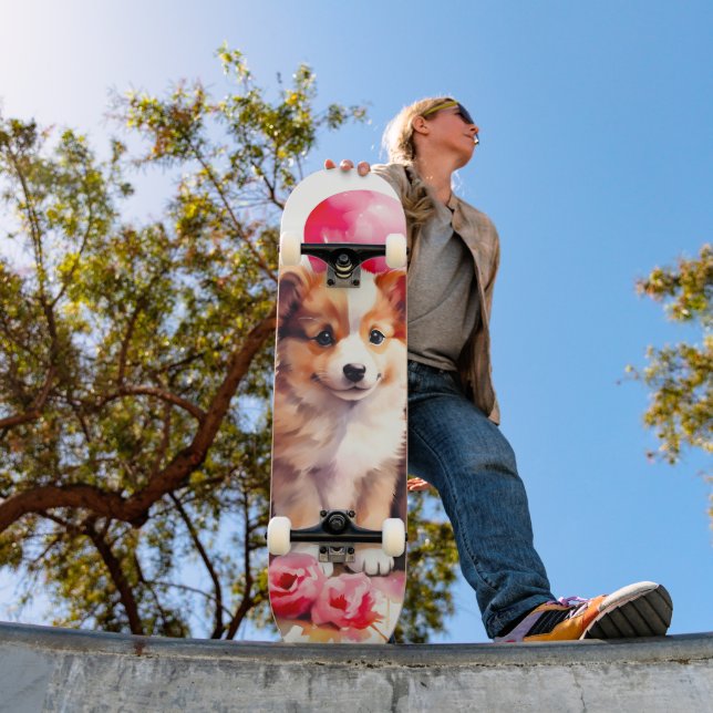 Rosy Puppy Liebe Watercolor Skateboard (Außenbereich 1)