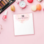 Rosy Watercolor Imitate Gold Geometric Monogram Notizblock<br><div class="desc">Hübsches mit Monogramm Notizblock mit Ihrem ersten in schwarz gegen eine Spritze rosa Aquarell in schwachen geometrischen Linien der Imitate Gold. Personalisieren Sie auch Ihren Namen!</div>