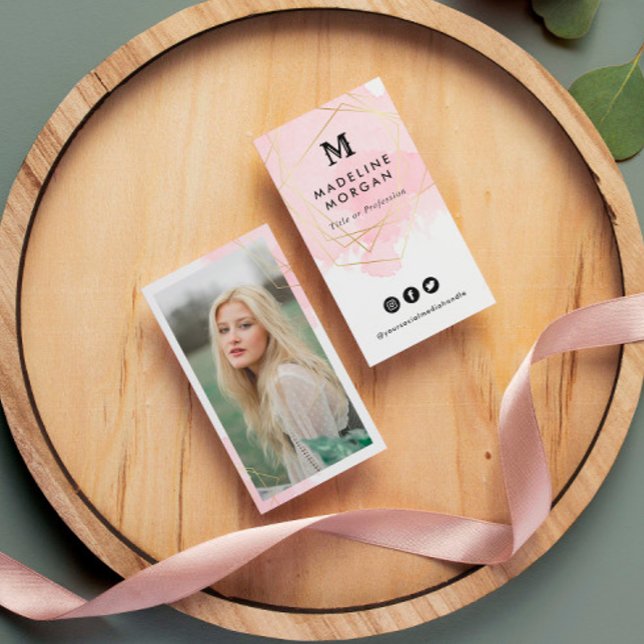 Rosy Watercolor Social Media mit Foto Visitenkarte (Von Creator hochgeladen)