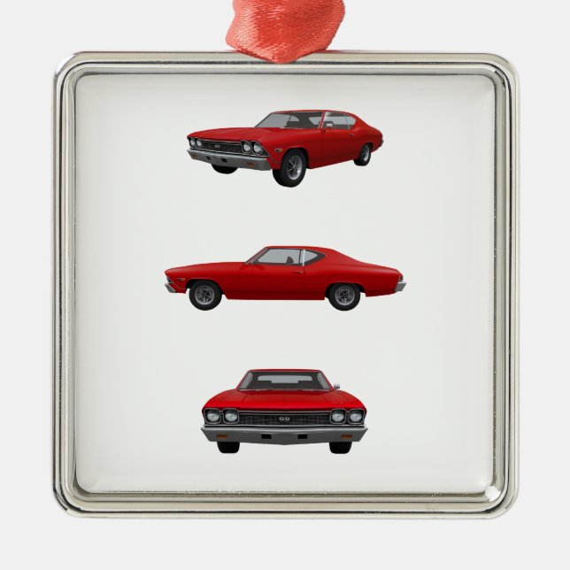 Rot 1968 Chevelle SS: Silbernes Ornament (Vorne)
