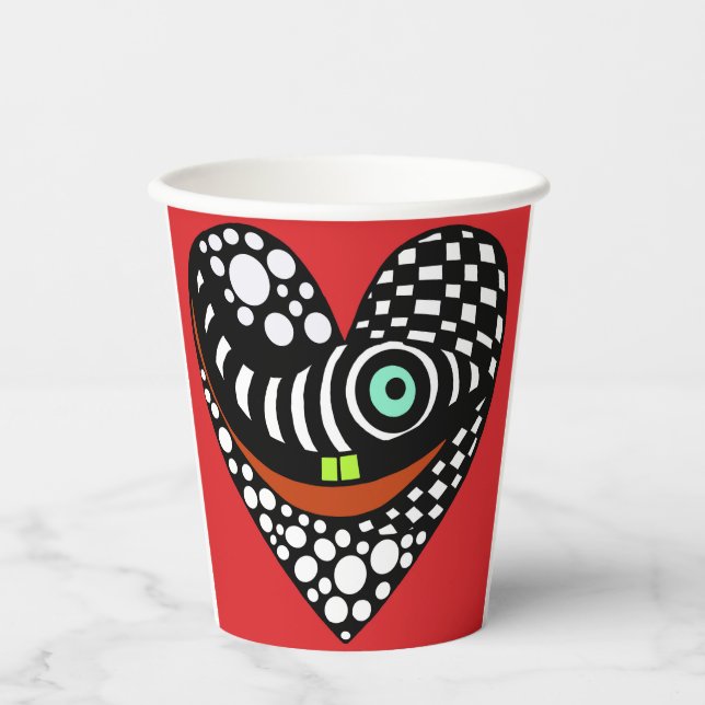 Rot, abstraktes Herz rot Pappbecher (Vorderseite)