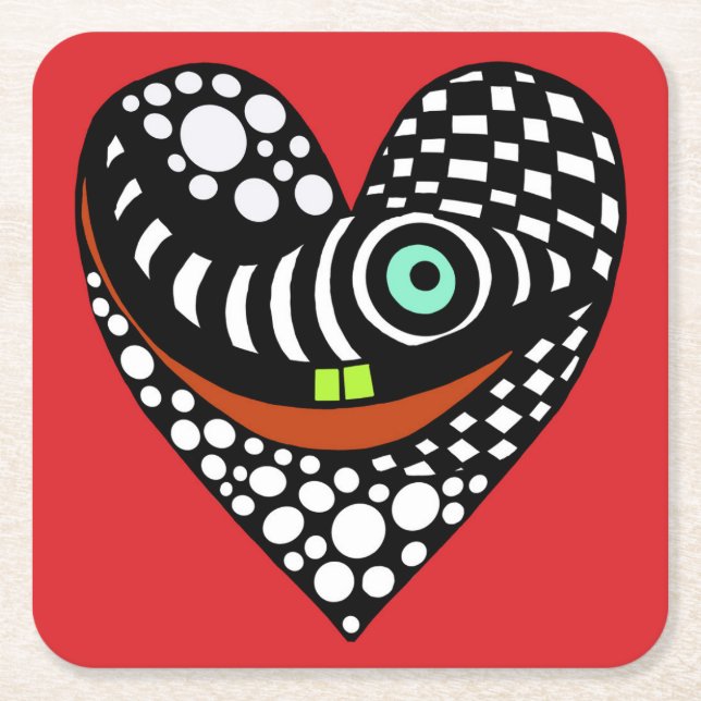 Rot, abstraktes Herz rot Rechteckiger Pappuntersetzer (Vorderseite)