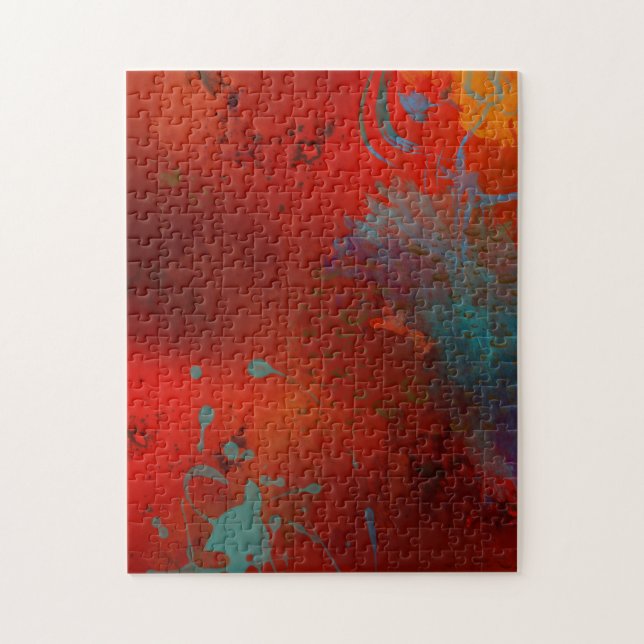 Rot, Aqua & Gold Grunge Abstrakte Kunst Puzzle (Vertikal)