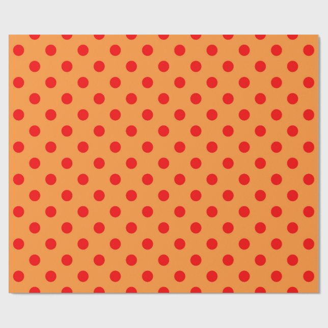 Rot auf Orange Polka Dots Design Geschenkpapier (Flach)