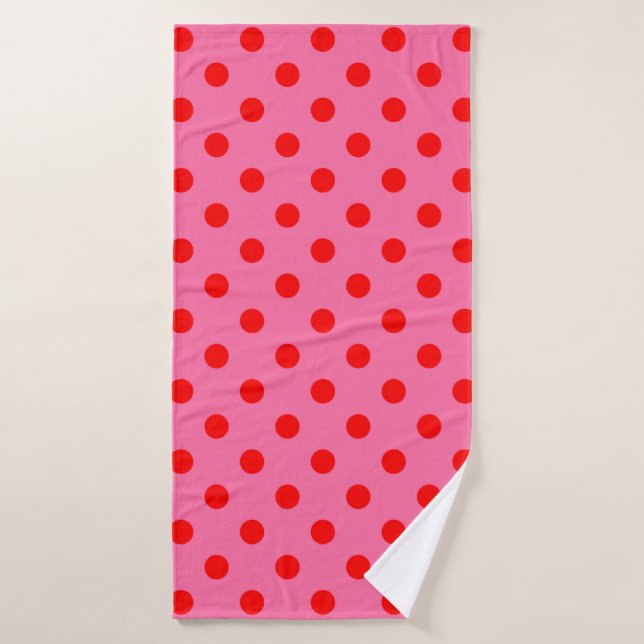 Rot auf rosa Polka Dots Design Badehandtuch (Badehandtuch)