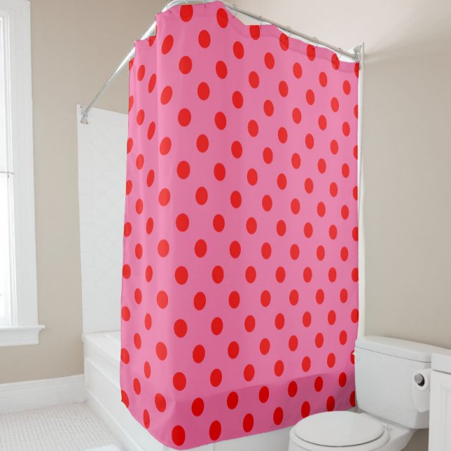 Rot auf rosa Polka Dots Design Duschvorhang (Von Creator hochgeladen)