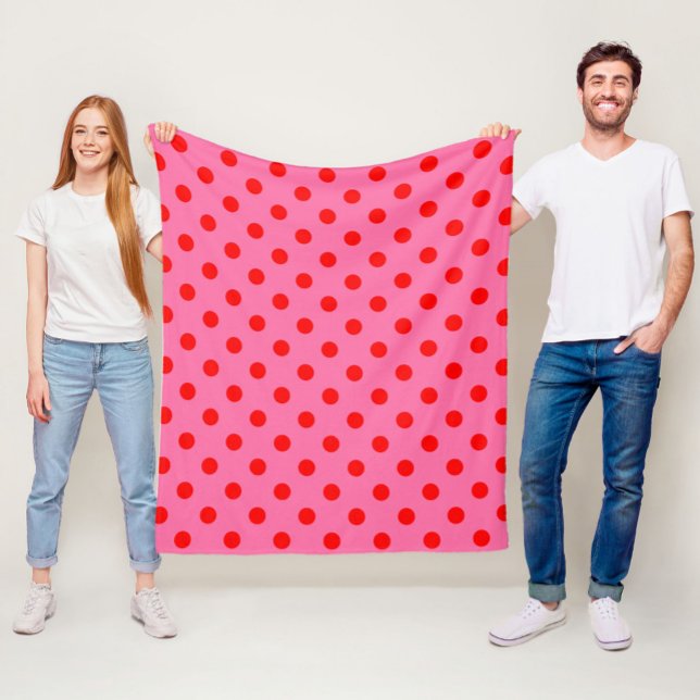 Rot auf rosa Polka Dots Design Fleecedecke (Von Creator hochgeladen)