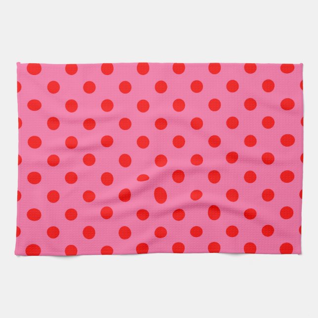 Rot auf rosa Polka Dots Design Geschirrtuch (Horizontal)