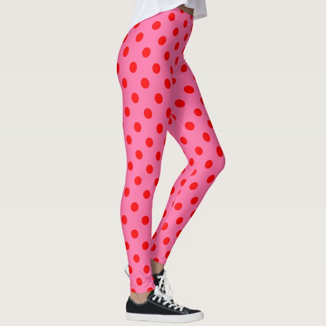 Rot auf rosa Polka Dots Design Leggings (Von Creator hochgeladen)