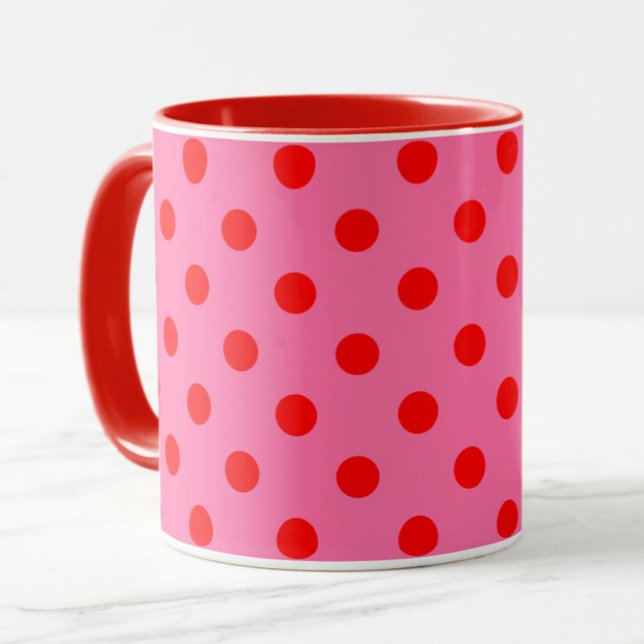 Rot auf rosa Polka Dots Design Tasse (Von Creator hochgeladen)