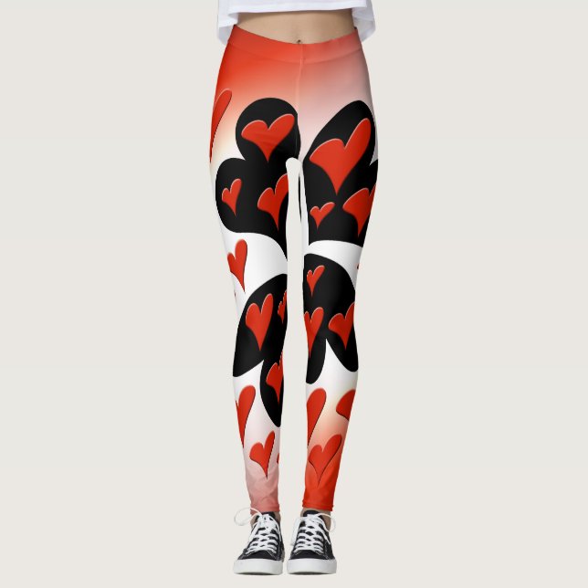 Rot auf schwarzen Herzen Leggings (Vorderseite)