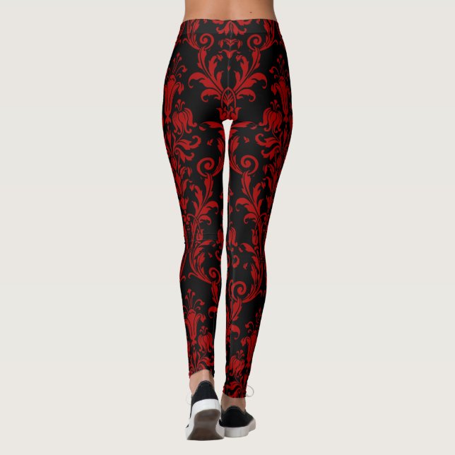 Rot auf schwarzen Wirbel Leggings (Rückseite)