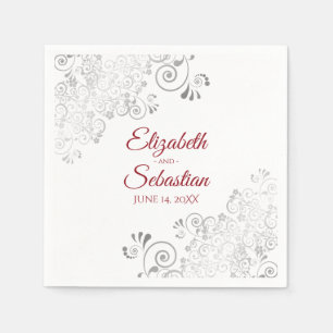 Rot auf Weiß mit Silver Frills Elegante Hochzeit Serviette