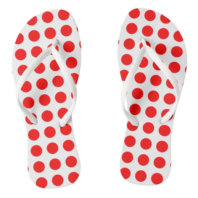 Rot auf weißen, großen horizontalen Polka-Punkten Flip Flops (Fußbett)