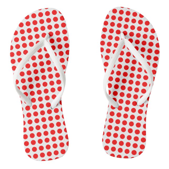 Rot auf weißen, mittelgroßen, horizontalen Polka-P Flip Flops (Fußbett)