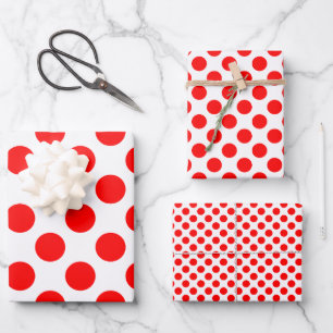 Rot auf weißen Polka Dots in verschiedenen Größen Geschenkpapier Set
