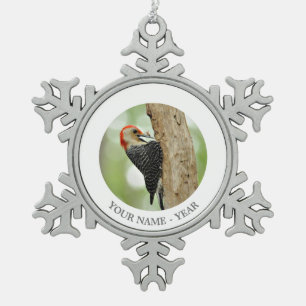 Rot-Aufgeblähter Specht Schneeflocken Zinn-Ornament