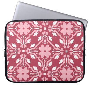 Rot, beige, blumengeschmückt, nahtlose Tapeten. Laptopschutzhülle