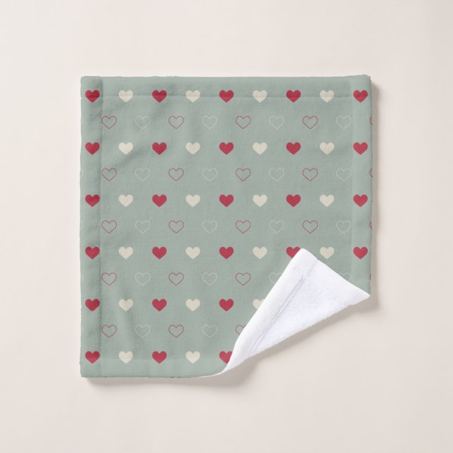 Rot & Beige Herz-Muster Tapete Badhandtuch Set (Waschlappen)
