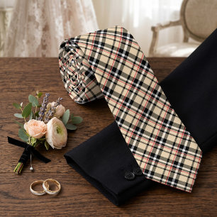 Rot Beige Schwarz Weiß Quadrate Tartan Karomuster Krawatte