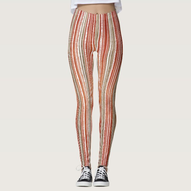 Rot, Beige und Weiß gestreiftes Muster Leggings (Vorderseite)