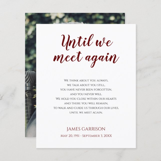 Rot bis wir wieder Gedenkgedicht mit Foto treffen (Vorne/Hinten)