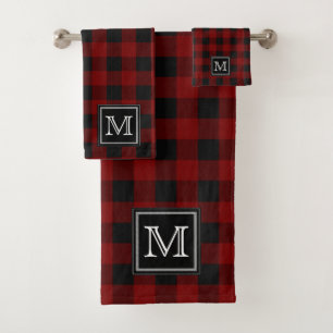 Rot   Black Buffalo Karos Muster Monogram Bath T Badhandtuch Set