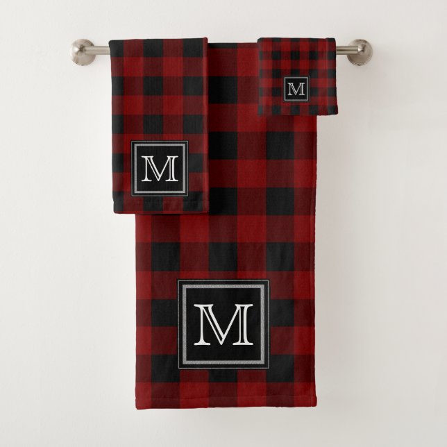Rot | Black Buffalo Karos Muster Monogram Bath T Badhandtuch Set (Insitu)