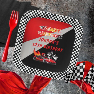 Rot Black Go Kart Racing Geburtstag Pappteller
