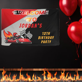 Rot | Black Go Kart Racing Geburtstagsparty Willko Banner