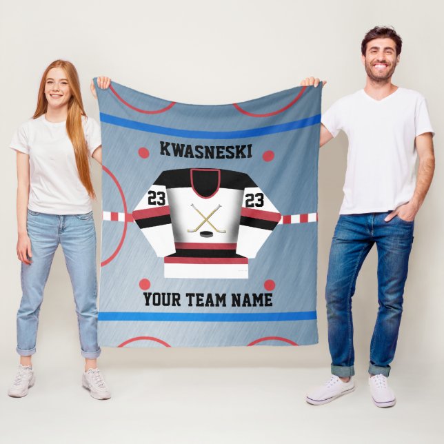 Rot| Black Wh. Eishockeyschläger| Player Jersey Fleecedecke (Beispiel)