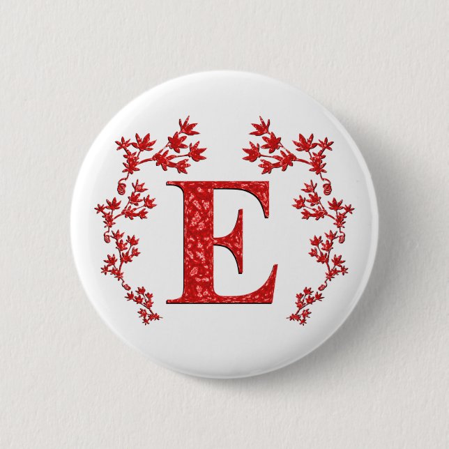 Rot-Blätter des Monogramm-Buchstabe-E Button (Vorderseite)