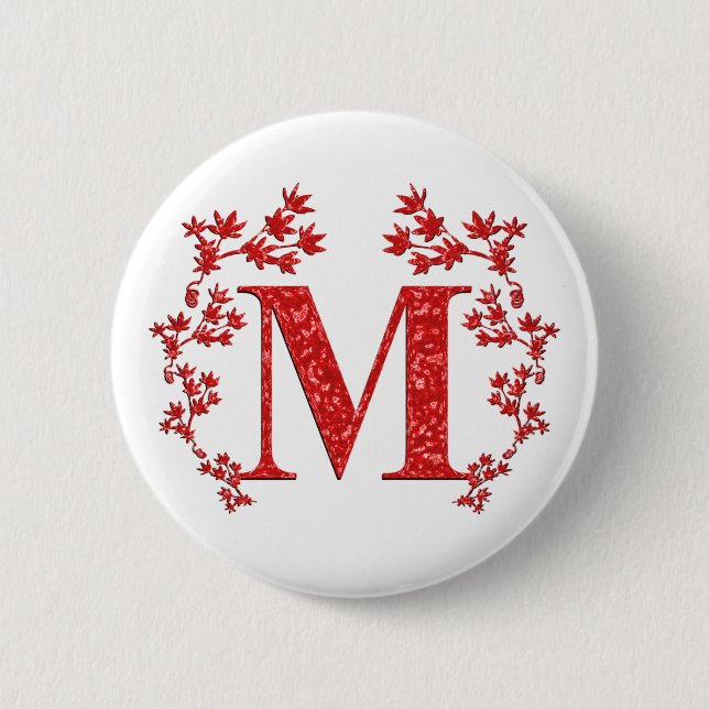 Rot-Blätter des Monogramm-Buchstabe-M Button (Vorderseite)