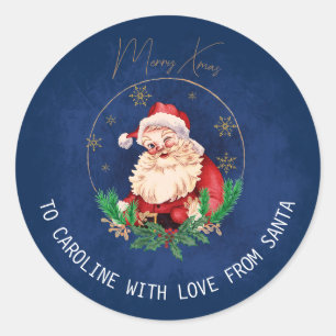 Rot Blau An Von Santa Frohe Weihnachten Vintage We Runder Aufkleber