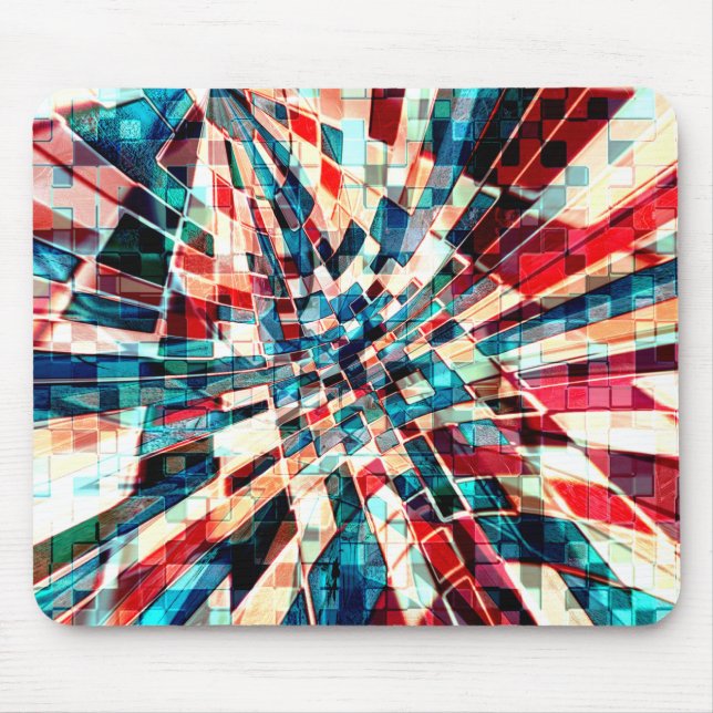 Rot blau auf gedrehten Fliesen und sandiger Effekt Mousepad (Vorne)