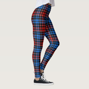 Rot Blau auf Schwarz Kariertes Tartan Design Leggings