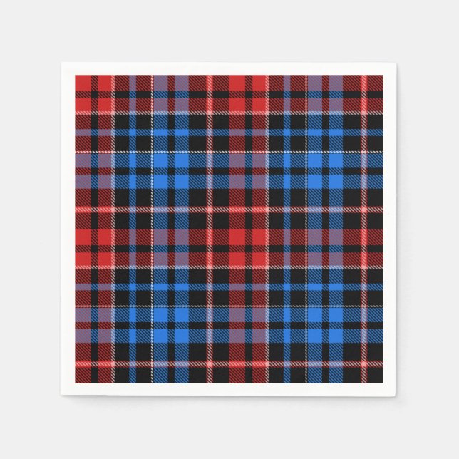 Rot Blau auf Schwarz Kariertes Tartan Design  Serviette (Vorderseite)