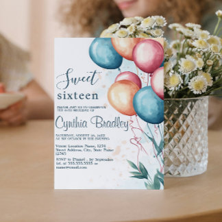 Rot-Blau-Ballons 16 . Geburtstag Geburtstagsparty Einladung