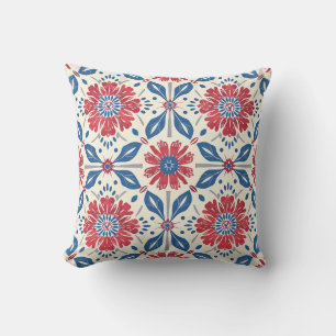 Rot-Blau-Blume-Muster Kissen