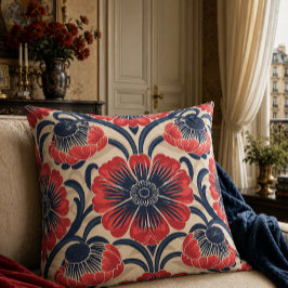 Rot-Blau-Blume-Muster Kissen