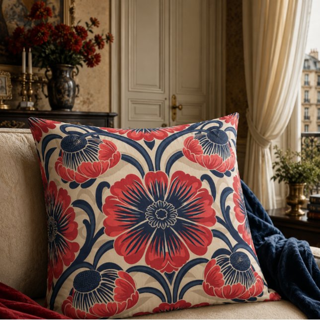 Rot-Blau-Blume-Muster Kissen (Von Creator hochgeladen)