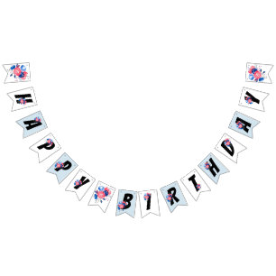 rot, blau, blumenreich, glücklicher Geburtstag, BU Wimpelkette