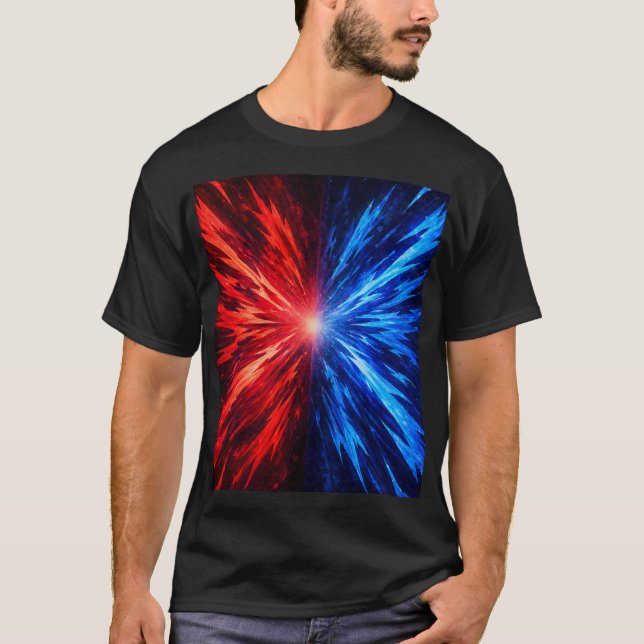 Rot Blau Energy Burst T-Shirt – Abstrakte Explosio (Vorderseite)
