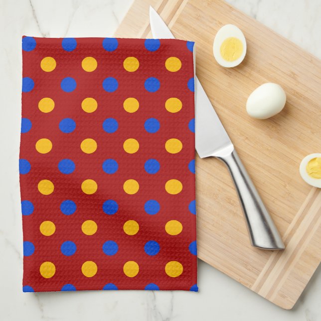 Rot Blau Gelb Polka Punkte Design  Geschirrtuch (Viertel Falte)