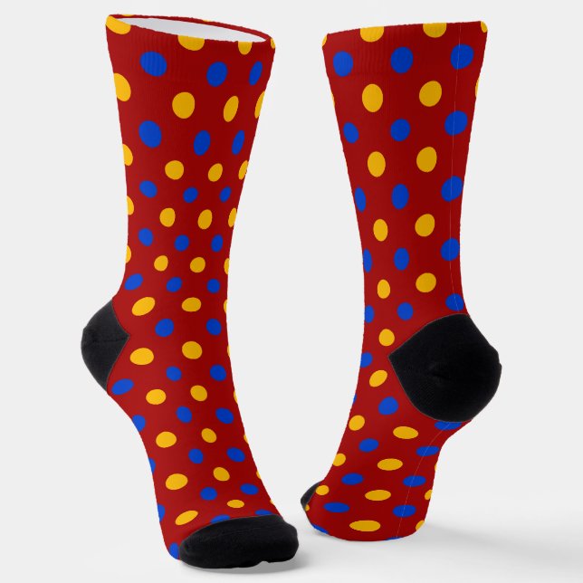 Rot Blau Gelb Polka Punkte Design  Socken (Gewinkelt)