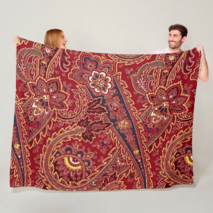 Rot, Blau, Gelb und Weiß vintage Paisley Blumenmus Fleecedecke
